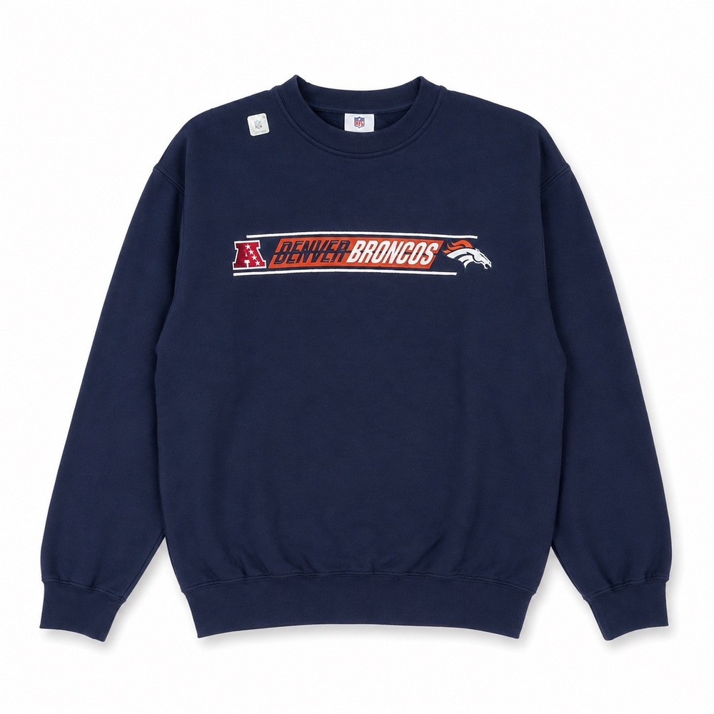 NWT NFL Team Apparel Denver Broncos Sweatshirt Navy Blue Crewneck Mens Large New
